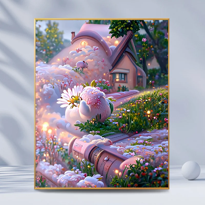 Diamond Painting - Full Round Drill - Pink Flower(30*40 - 40*50cm)