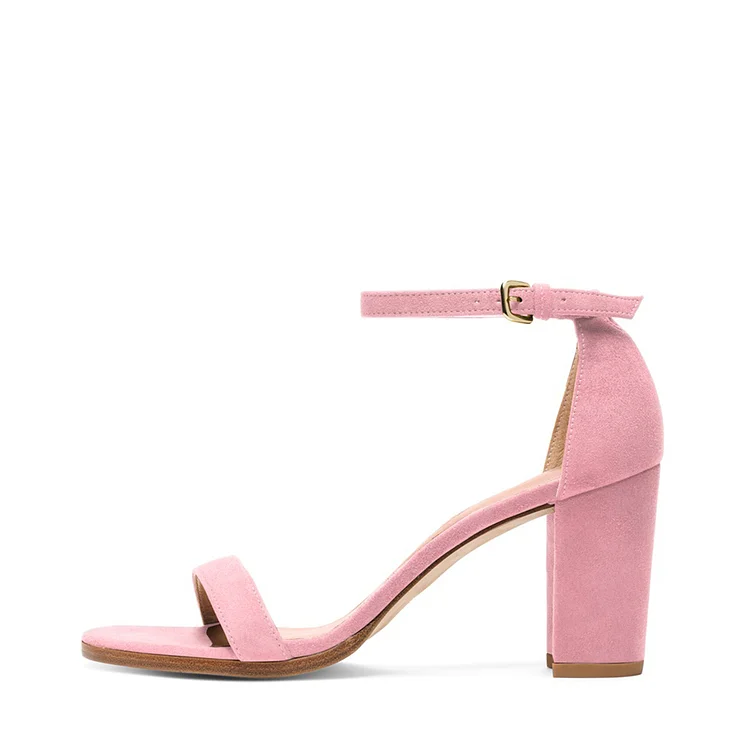Pink Chunky Heel Suede Ankle Strap Sandals Vdcoo