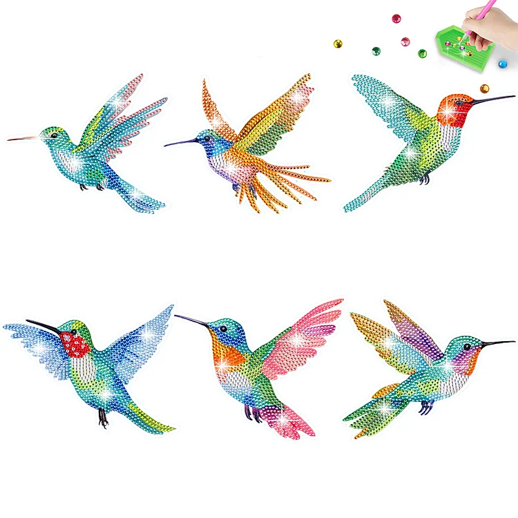 6 PCS Christmas Hummingbird Diamonds Painting Stickers Kit for Boy Girls Gift
