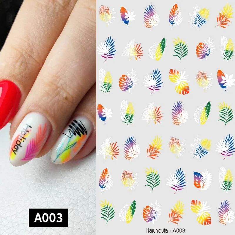 1PC 3D Nail Stickers Flowers Leaves Self-Adhesive Slider Letters Nail Art Decorations Love Heart Decals Manicure Accessories-Nail Inspo
