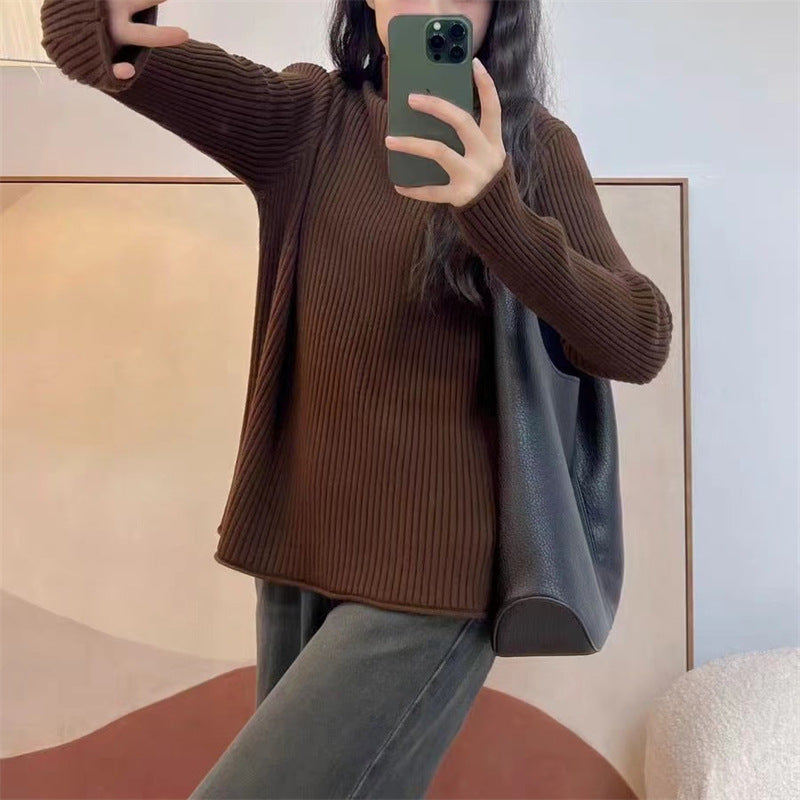 Aiertu cold weather outfits Women's Half Turtleneck Bottoming Shirt Autumn and Winter Inner Wear Lazy Style Sweater High-Grade Soft Glutinous Loose Knitted Top aiertu
