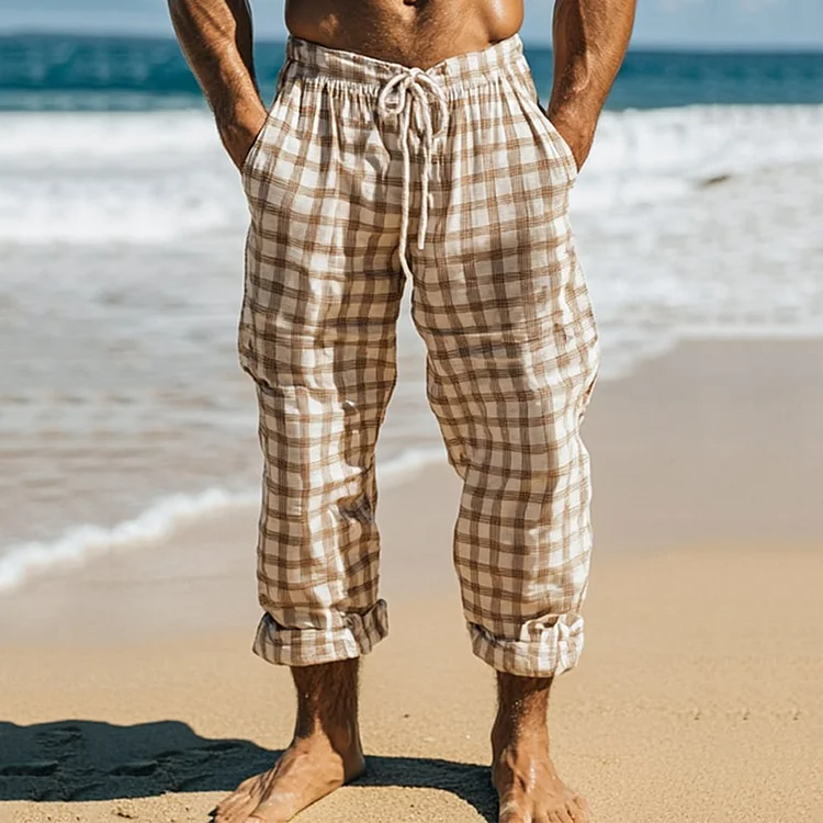 Utbros Men's Casual Cotton And Linen Trousers With Pockets