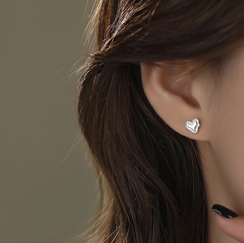 1 Pair 925 Sterling Silver 925 Sterling Silver Earrings Heart Shape Ear Studs
