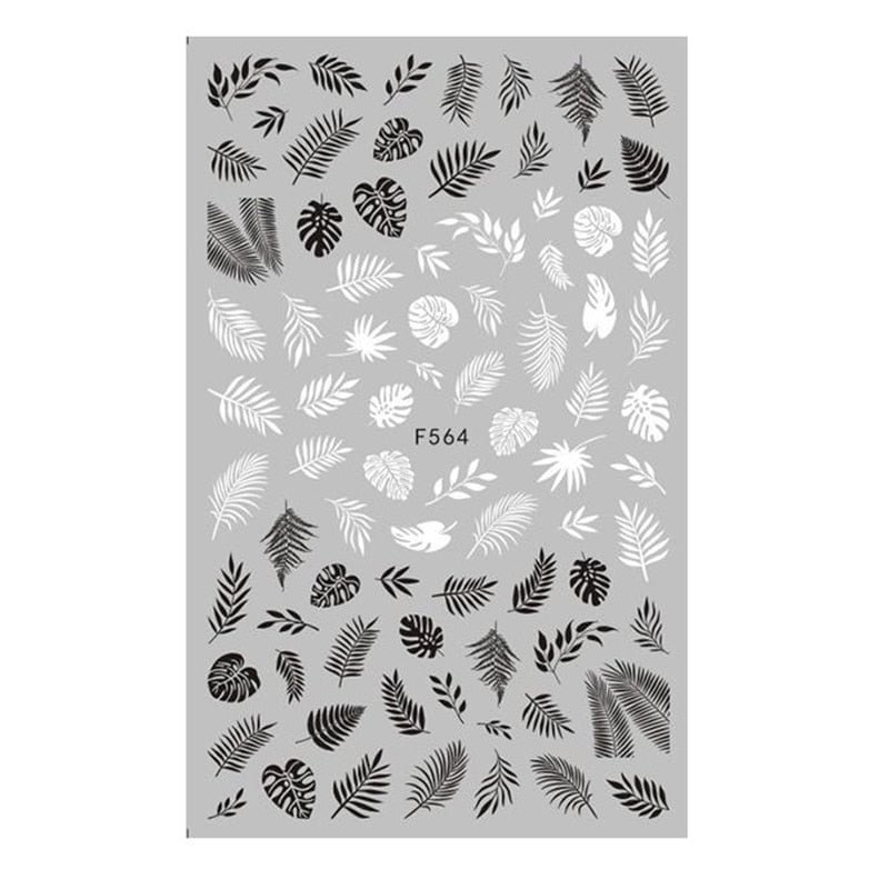 1 Sheet Black White 3D Nail Art Stickers Sliders Flowers Leaves Mandala Leaf Geometry Adhesive Nail Decals Foil Design