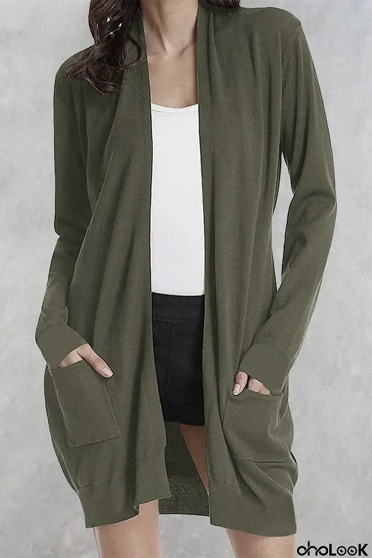 Casual Solid Pocket Cardigan Collar Outerwear