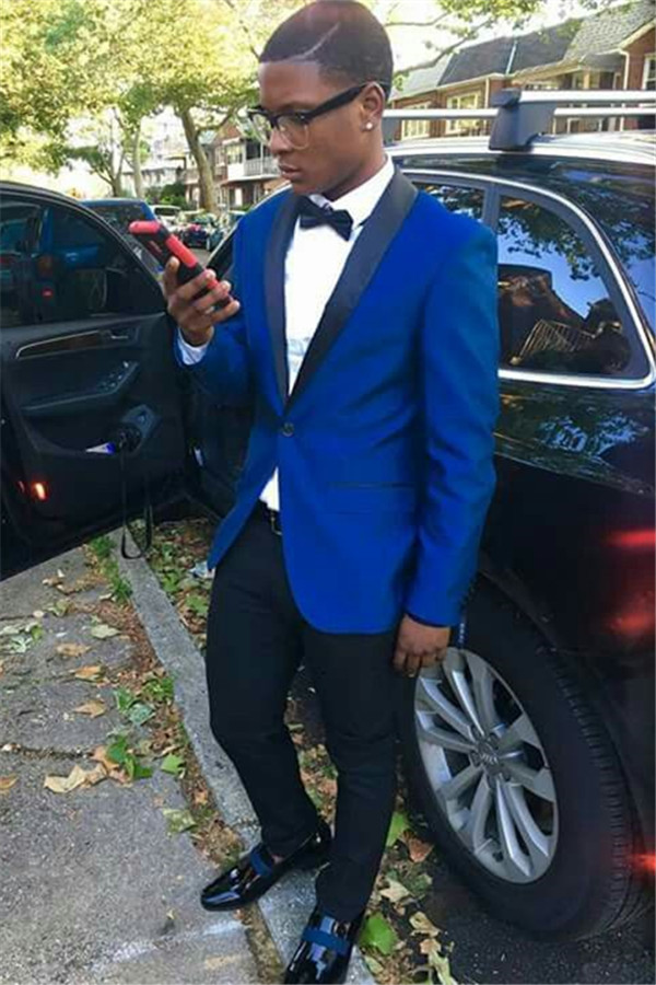 Bellasprom Elegant One Button Business Formal Prom Suit Royal Blue With Shawl Lapel Bellasprom