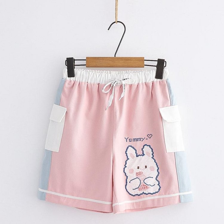 Bunny Letter Embroidery Pocket Shorts - Modakawa Modakawa