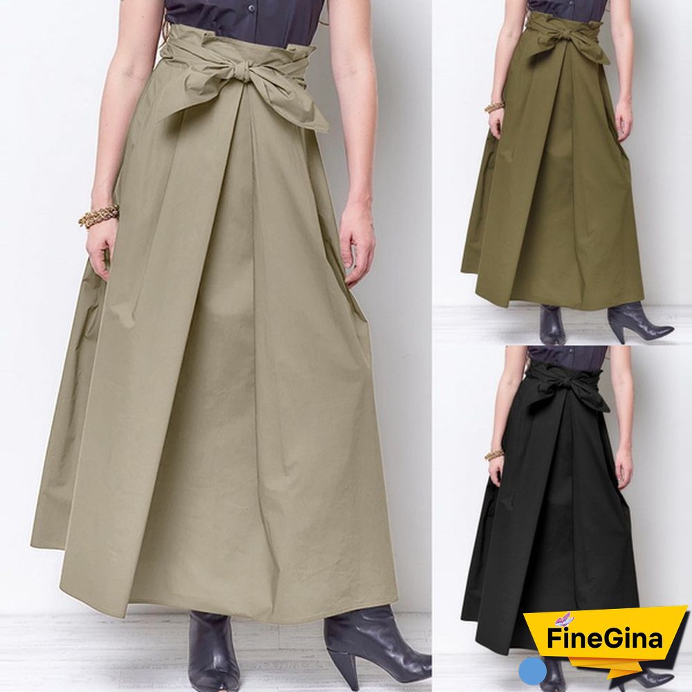 Summer Women Skirts Long Dress High Waist Bowknot Party Holiday Casual Pleated Umbrella Skirt Plus Size 4#