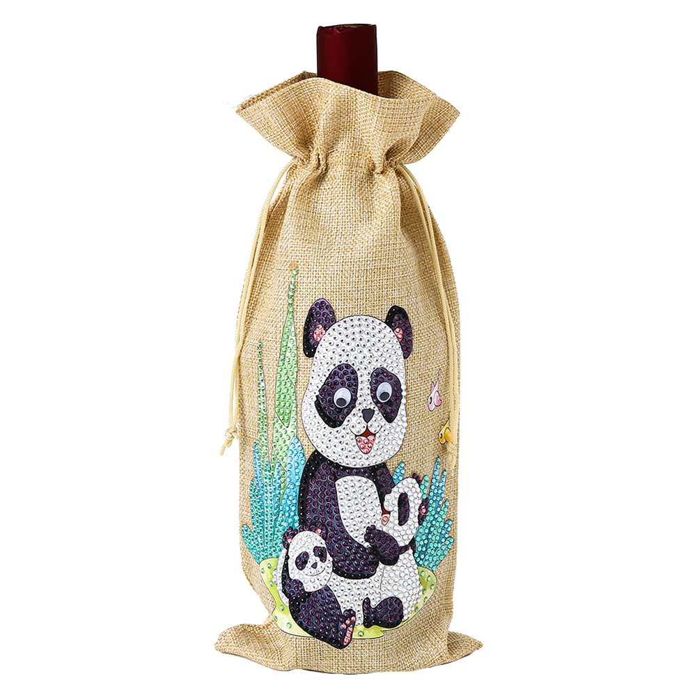 DIY Diamond Painting Xmas Wine Bottle Bag - Panda