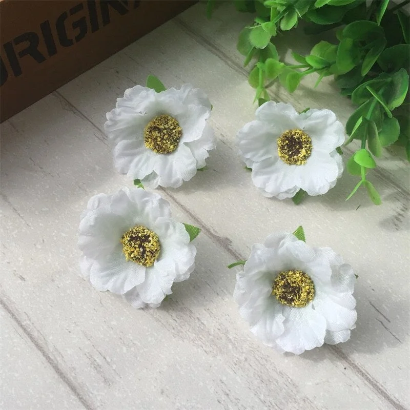 10pcs/lot 4cm Mini Poppy Silk Cherry Blossoms Artificial Rose Flower Heads For Wedding Decoration Scrapbooking DIY Wreath