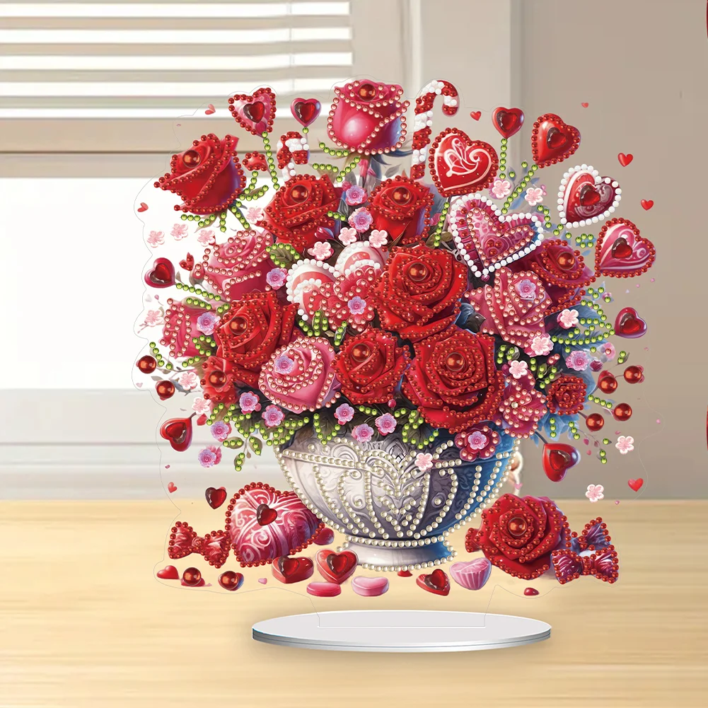 DIY Rose Vase Acrylic Table Top Diamond Painting Ornament Kits for Office Desktop Decor