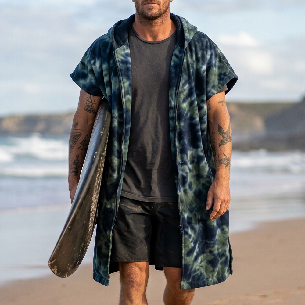 thesupersurf Tie-Dye Hooded Beach Towel Robe, Soft Fleece-Lined, 100% Polyester, Surf & Swim Wrap For Men And Women 