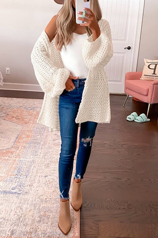 Fashion All-match Flared Sleeve Knitted Cardigan