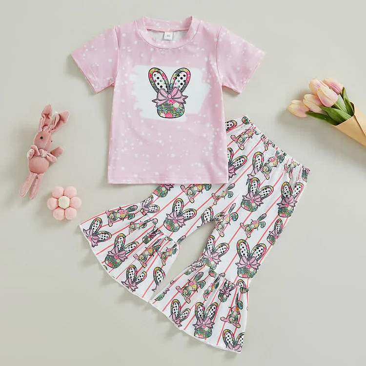 Toddler Girls Bunny Tee and Flared Pants Set
