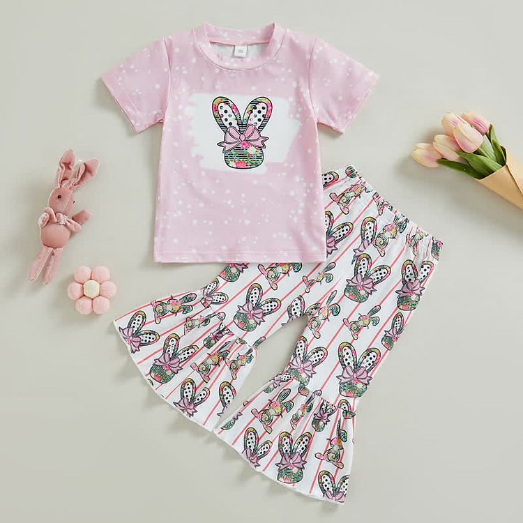 Toddler Girls Bunny Tee and Flared Pants Set