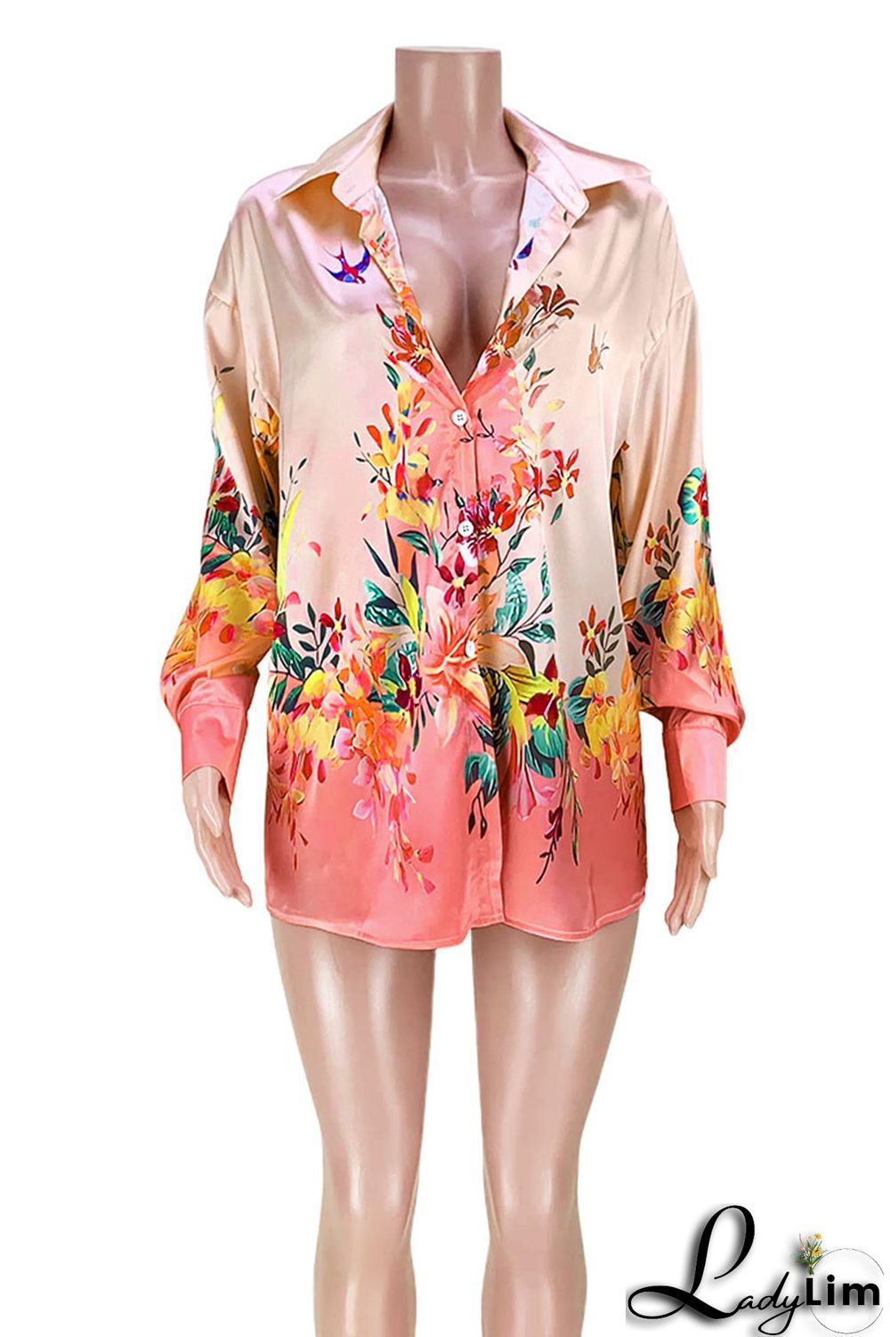 Orange Fashion Casual Basic Turndown Collar Tops