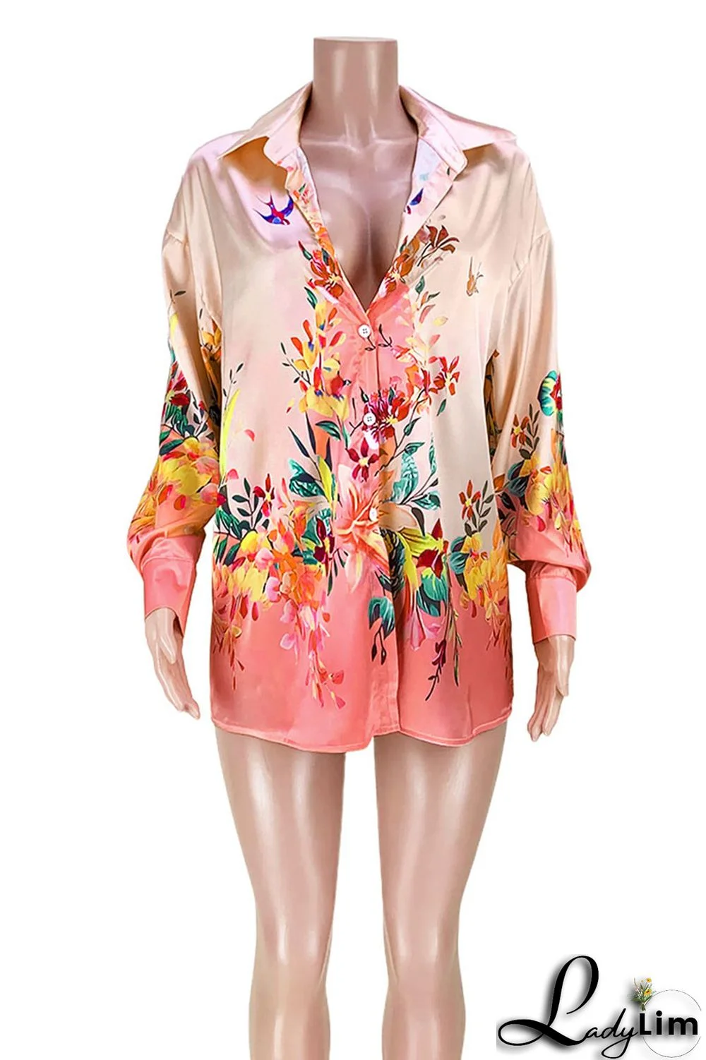 Orange Fashion Casual Basic Turndown Collar Tops