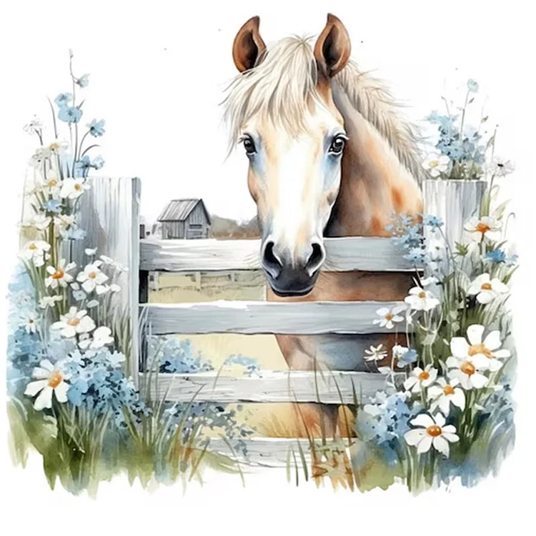 Flowers And Horses 11CT Stamped Cross Stitch 50*50CM