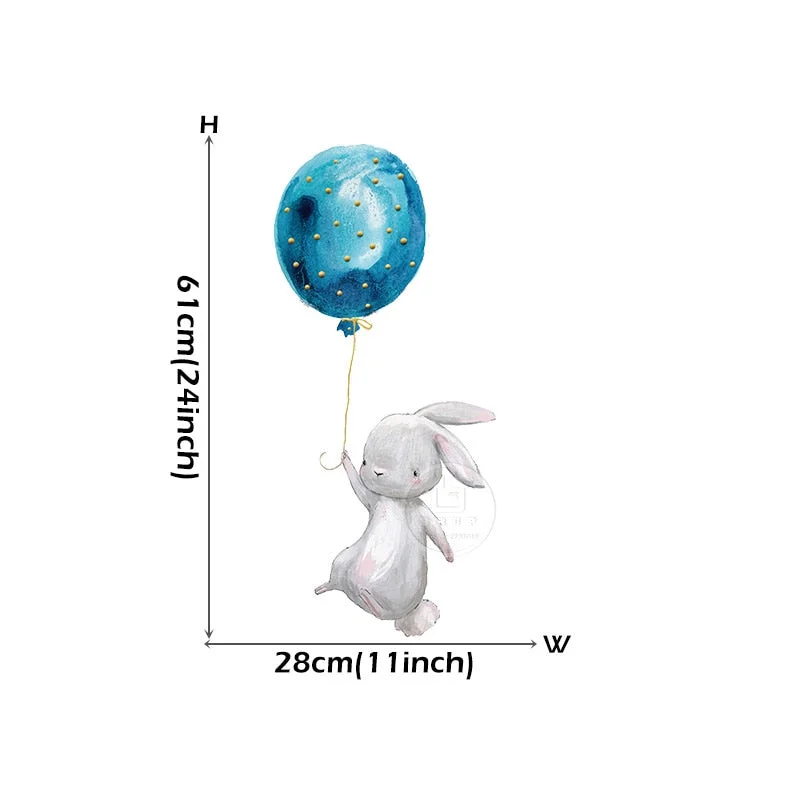 Cartoon Cute Bunny Air Balloon Wall Stickers for Baby Nursery Room Decoration Wall Decals Matte Material PVC Stickers Watercolor