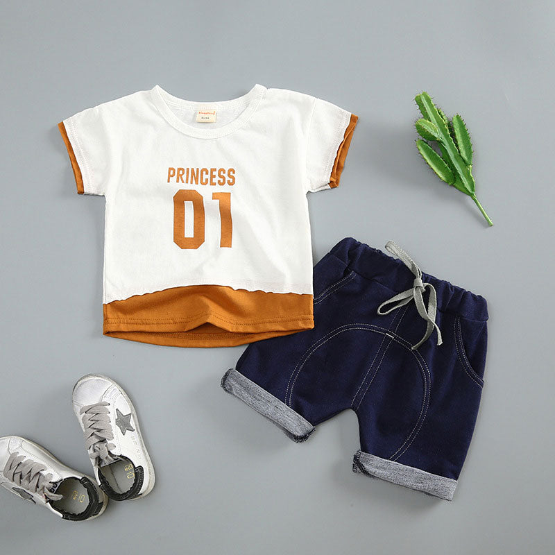 Cotton Girl Tshirt+Pant 2 Pcs Suit O-Neck Girl T-Shirts Summer Stitching Kid Tee Shirt Set Wholesale Baby Clothing-Mayoulove