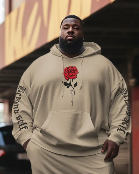 Men's Plus Size Rose Letter Print Hoodie Set of Two