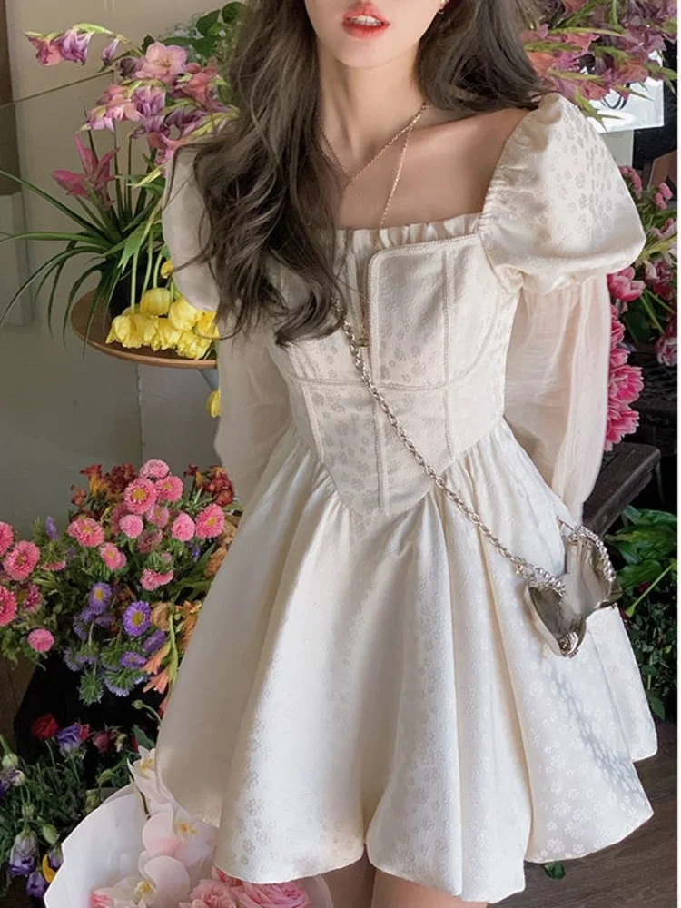 2022 Summer Lolita Mini Dress Y2k Casual Long Sleeve Lace Vintage ...