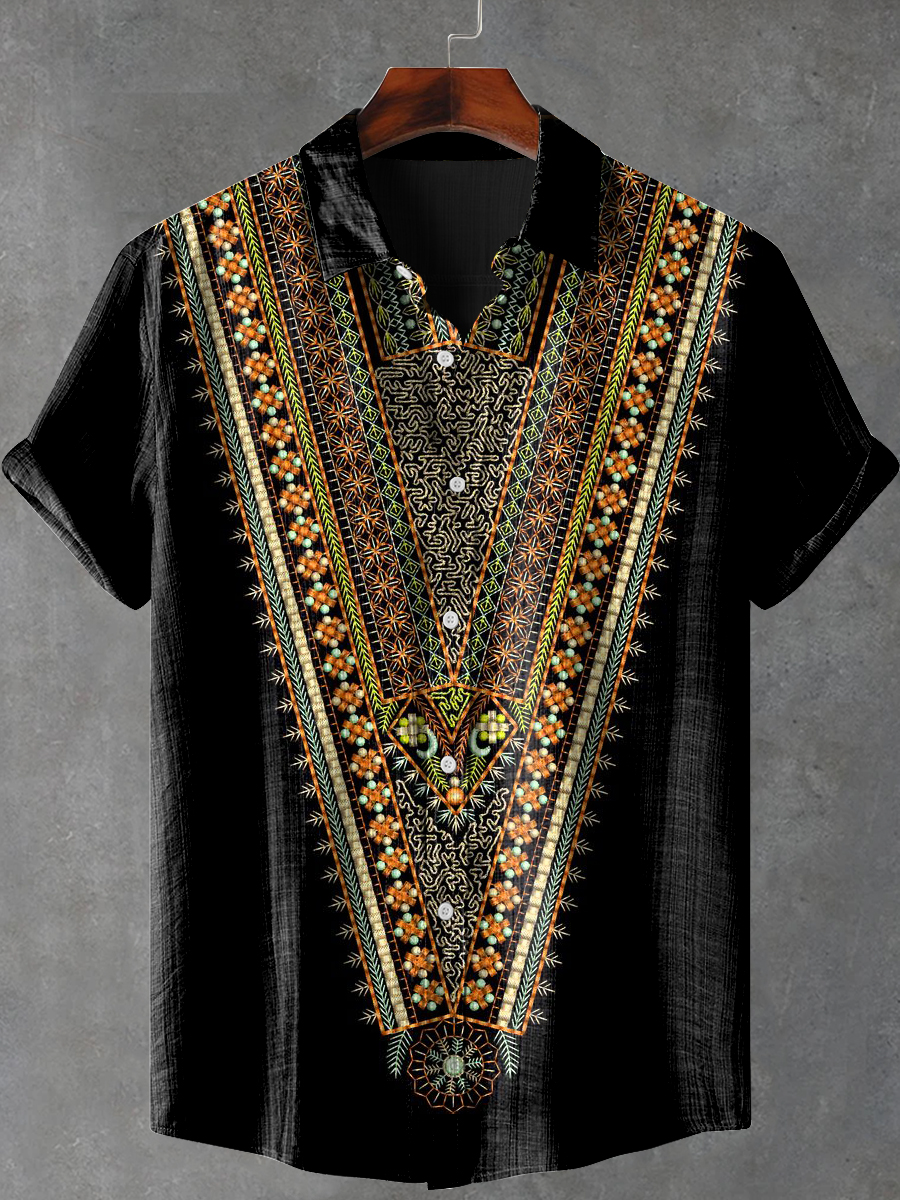 Africa Tribal Geometry Art Print Casual 100% Cotton Shirt