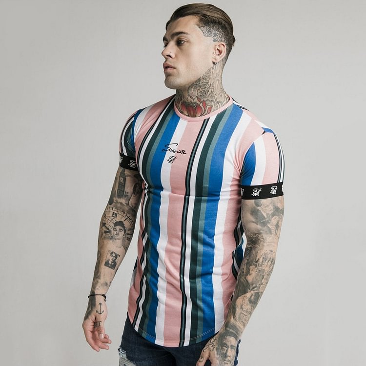 Hip-Hop Striped Summer Casual Short-Sleeved Tops Men's T-Shirts