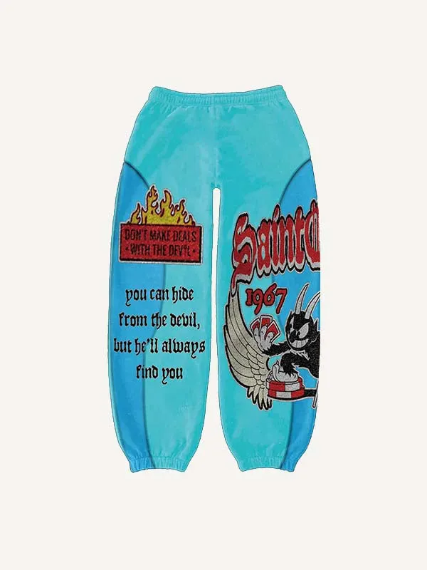 Colorblock Animal&Wing&Letter Faux Decal Print Elastic Waist Pants