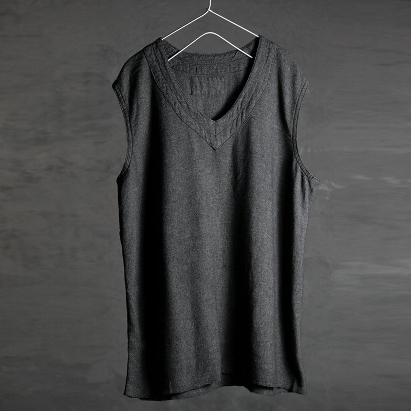 Mens French Army Linen Black Dyed Vest