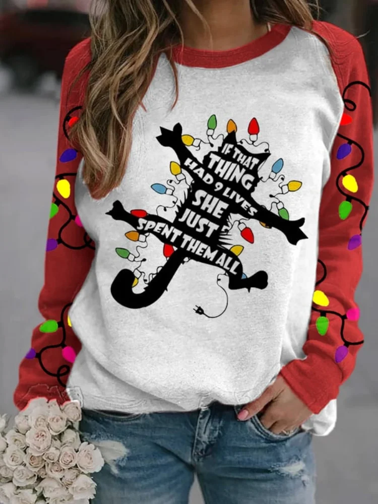 Christmas Electric Shock Cat Print Sweatshirt
