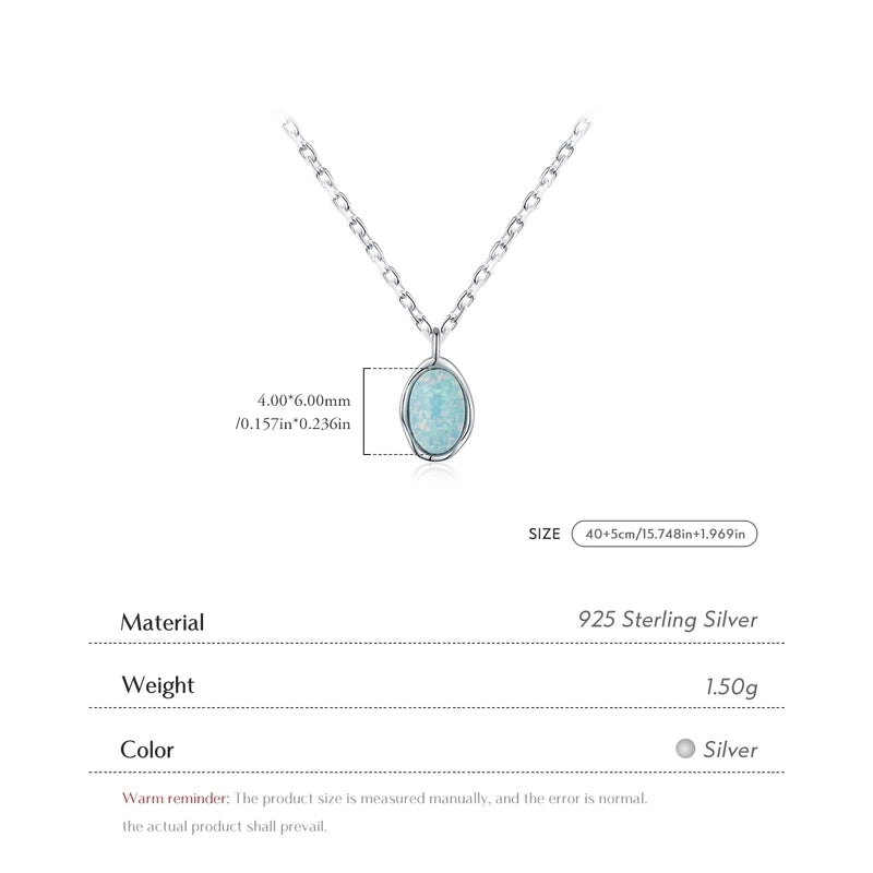 925 Sterling Silver Rack Plated Opal Cable Chain Inlay Oval Pendant Necklace