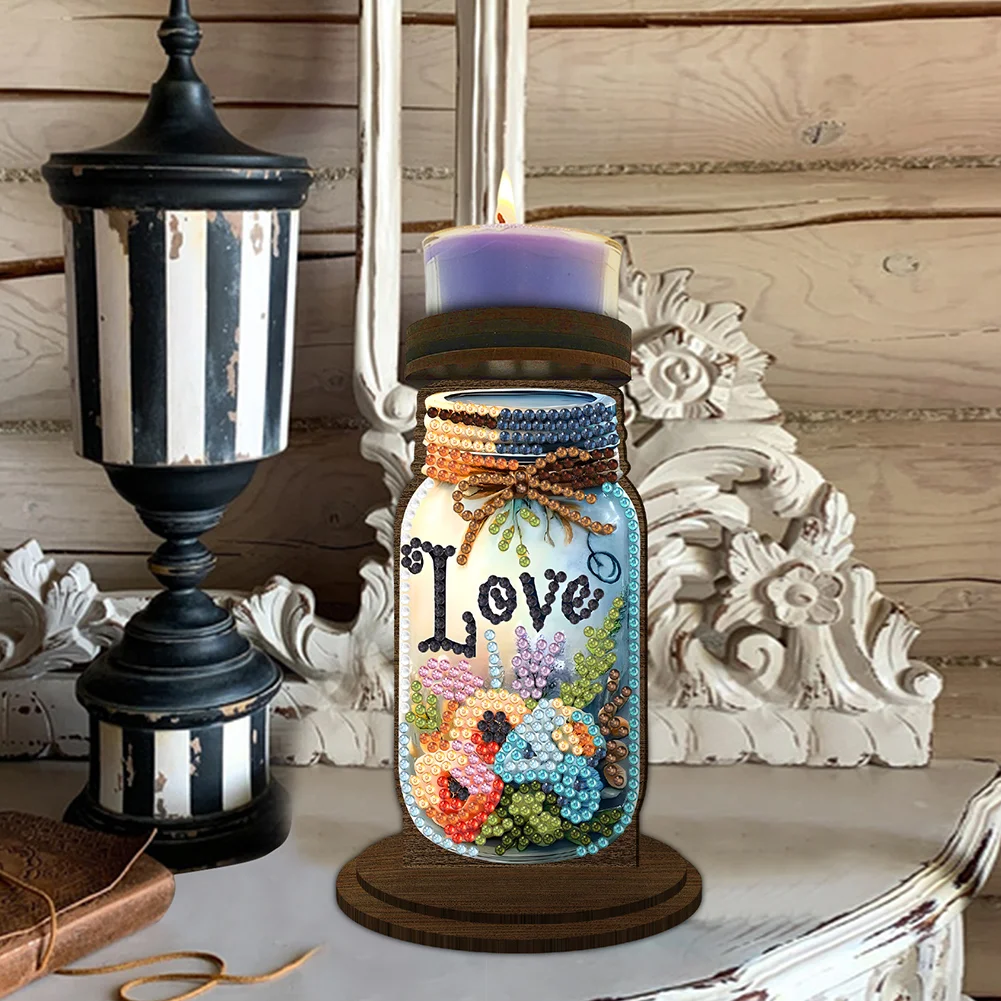 Wooden Love Flower Bottle 5D DIY Diamond Painting Candle Holder Decor for Adults