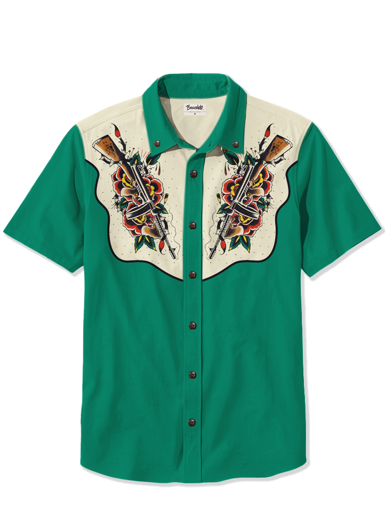 Rose Gun Tattoo - 100% Cotton Shirt