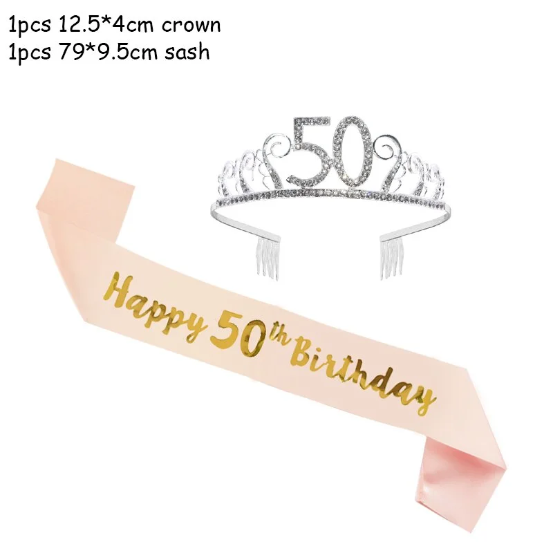 Happy Birthday 18th 30th 40th 50th Rose Gold Satin Sash Crystal Crown Tiara Adult Birthday Party Decoration Anniversary Supplies