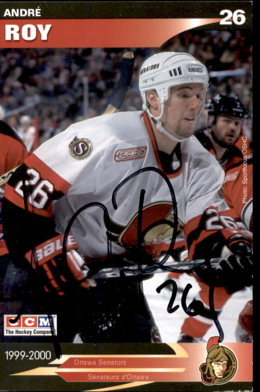 Andre Roy SIGNED autographed 1999-2000 TEAM ISSUE 4.5x3 card OTTAWA SENATORS