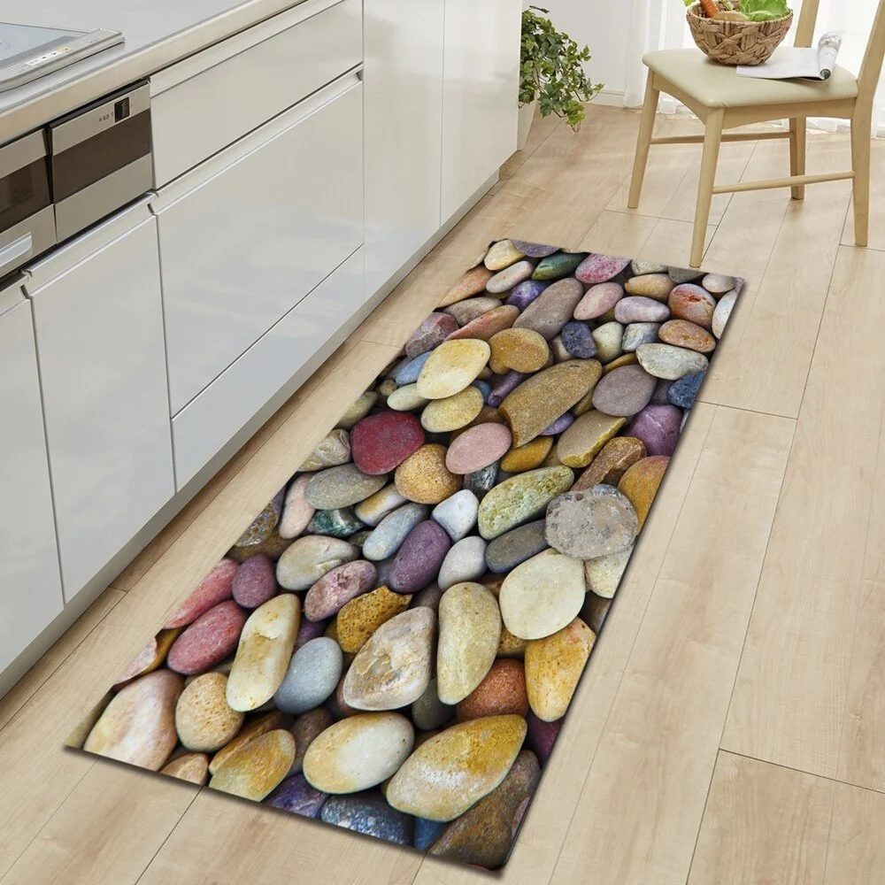 Kitchen Mat Entrance Doormat Cobblestone Pattern Home Bedroom Bedside Floor Decoration Carpet Bath Balcony Hallway Anti-Slip Rug