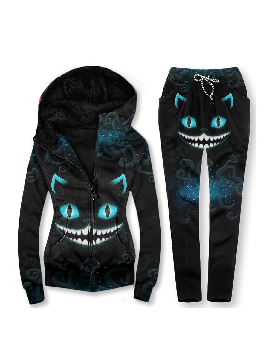 Women's Contrast Print Casual Hoodie Set