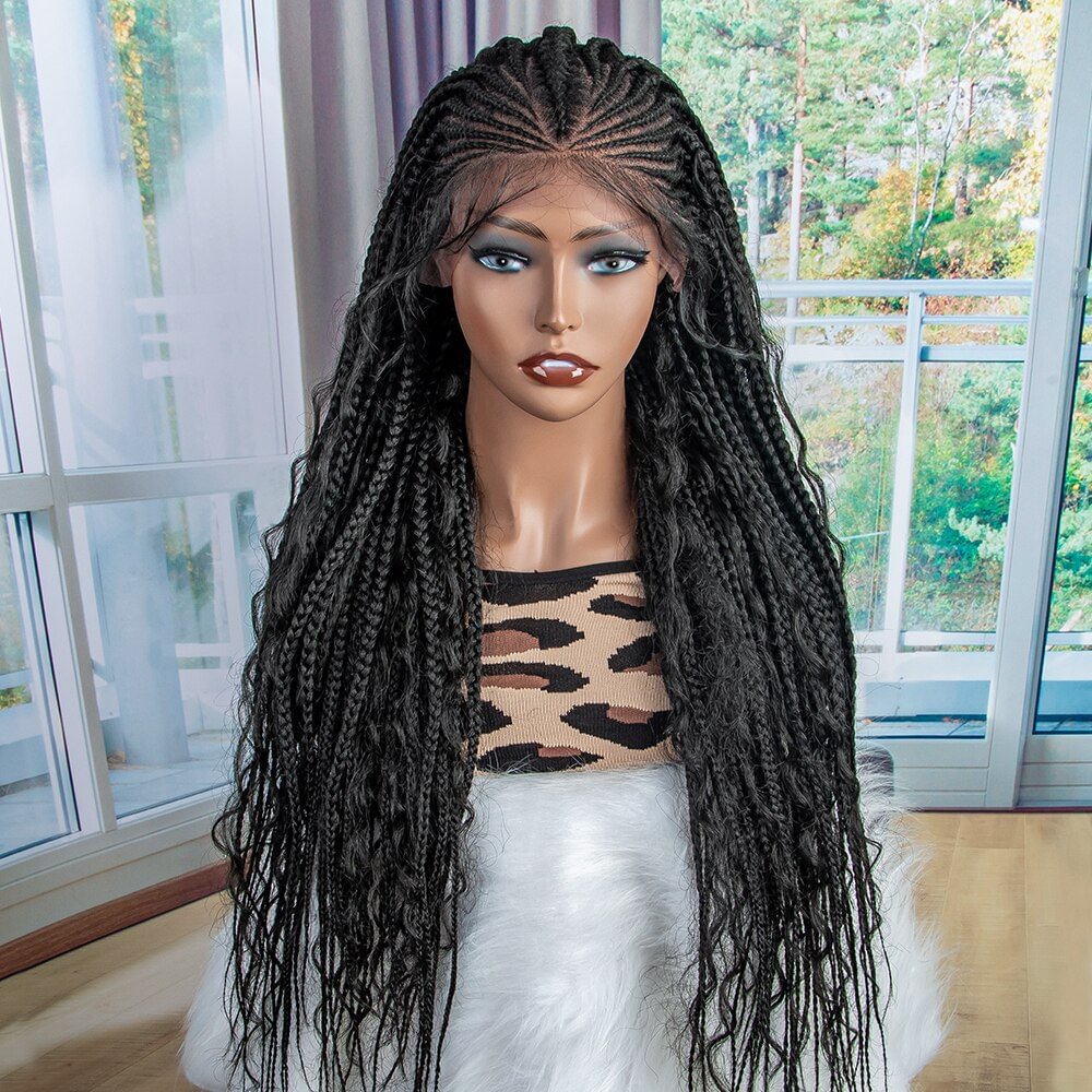 WEQUEEN Half Up Half Down Curly Hand Made Braided Lace Front Wigs