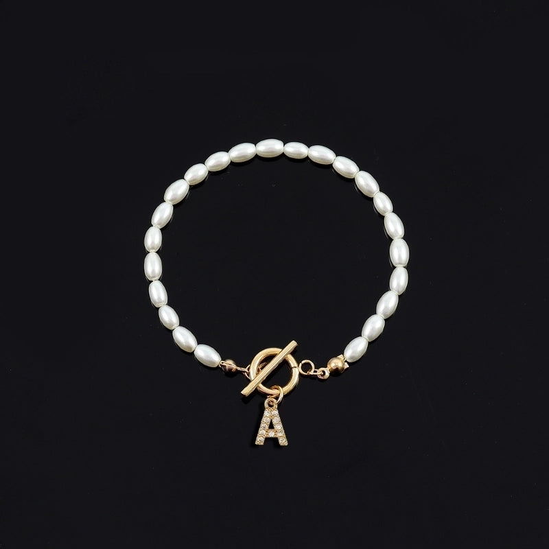 Elegant Minimalist Letter Artificial Pearl Copper Bracelets2
