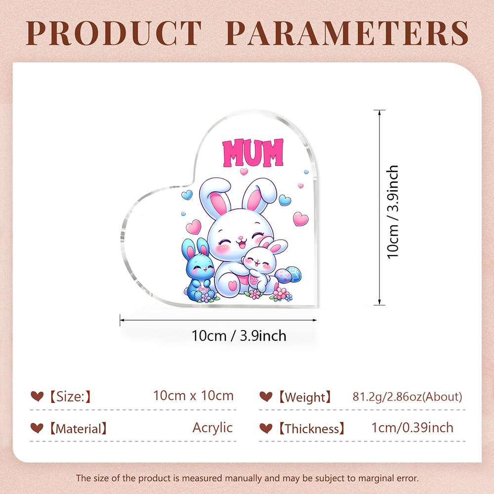 Personalised Text Acrylic Heart Keepsake Custom 2 Names Ornament Bunny Family Gifts For Mother/Grandma-Jessemade AU