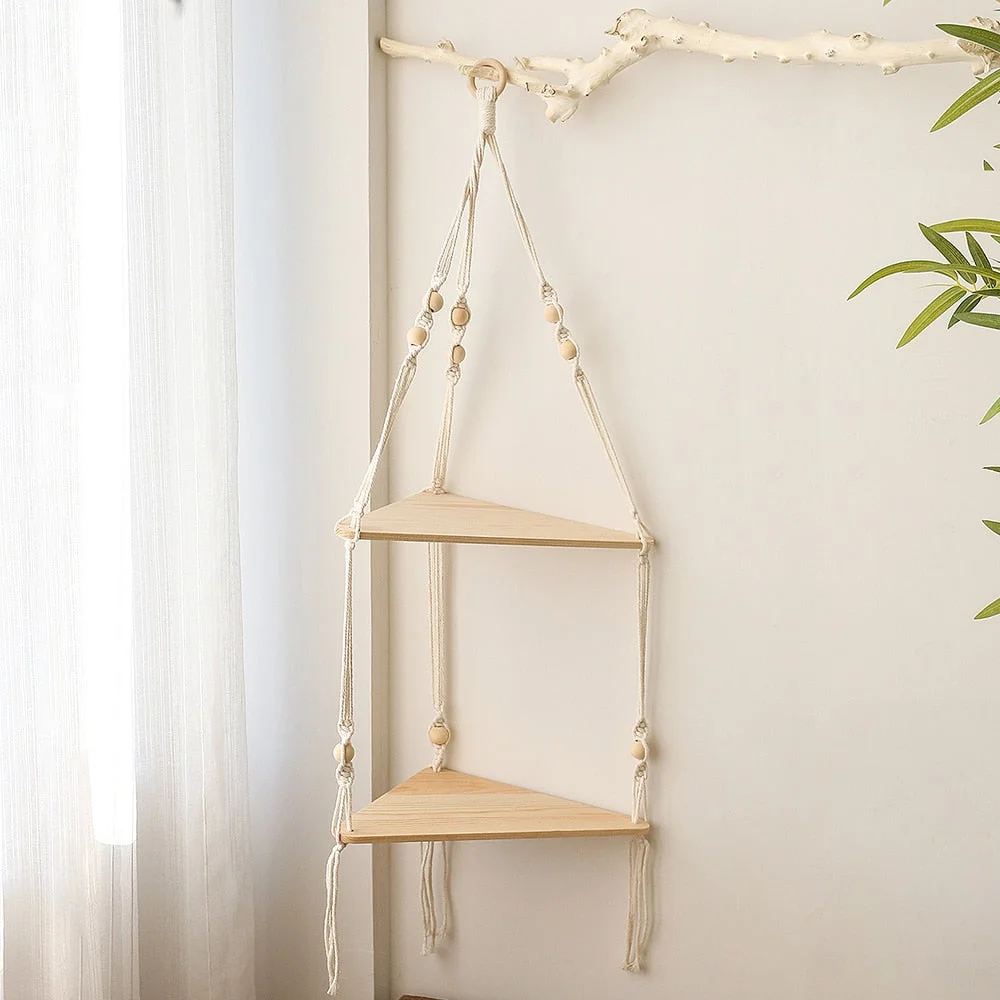 Triangle Shelves Wall Decor Macrame Wall Shelf Boho Home Decor Plant Hanger Candle Holder For Living Room Bedroom Decoration