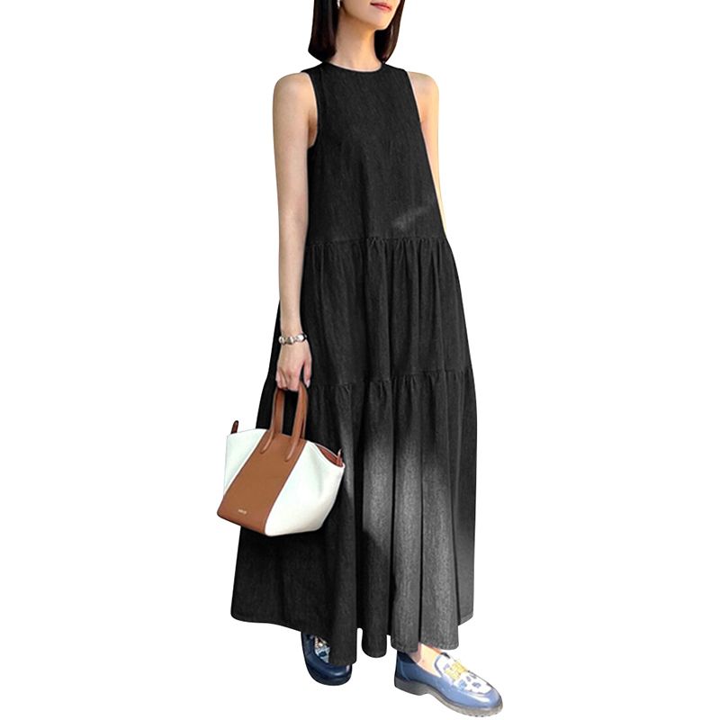 ZANZEA Summer Sleeveless Maxi Dress Women Sundress Vintage Denim Blue Vestidos Casual Loose Holiday Robe Work Sarafans