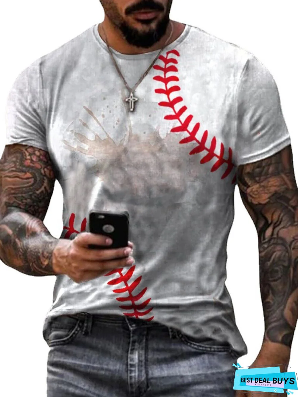 Men's Casual Round Neck Short Sleeve Digital Printing Slim Fit Pullover Men's T-Shirt