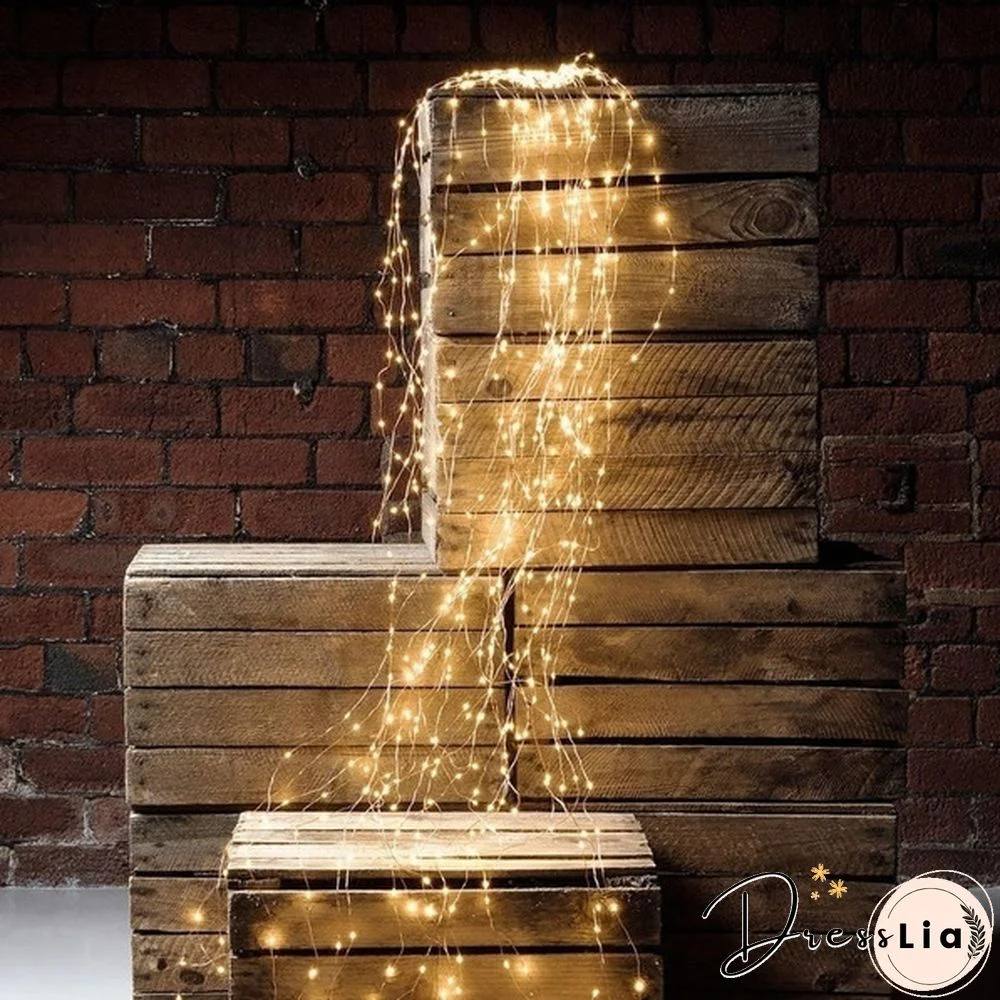 Led Copper Wire Fairy String Lights Vine Branch Light String Waterfall Holiday Curtain Lamp Garden Christmas Party Decor