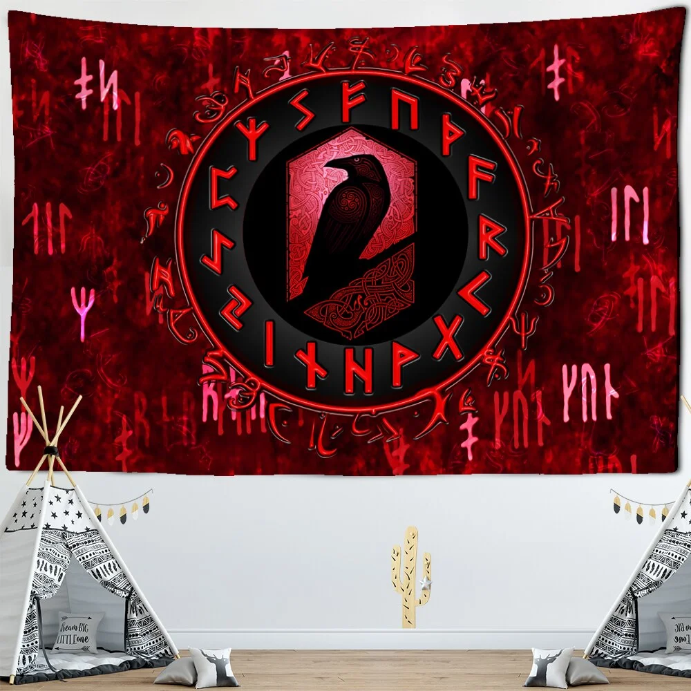 Vikings Tapestry wall Raven Mysterious Meditation Psychedelic Runes Art Wall Hanging Tapestries for Living Room Tarot Sun Moon