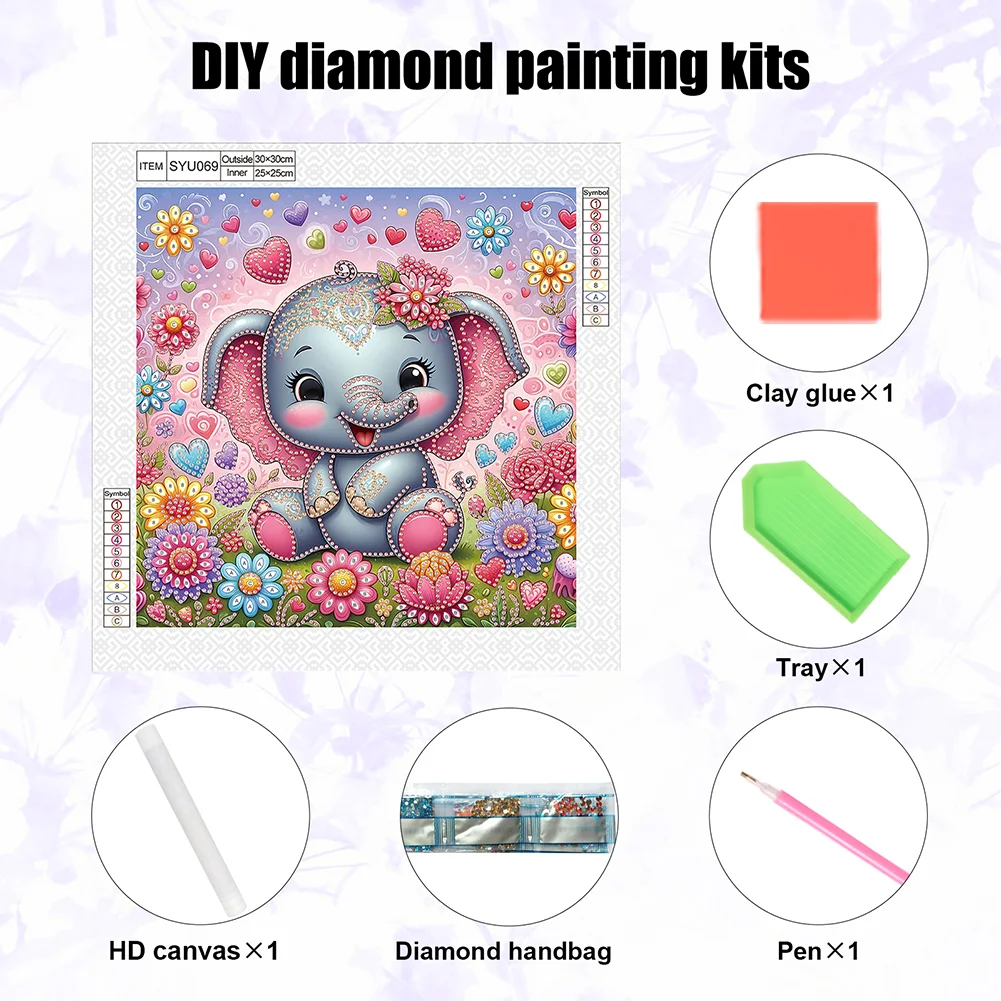Diamond Painting - Partial Special Shaped Drill - Flower Cute Elephant(Canvas|30*30cm)