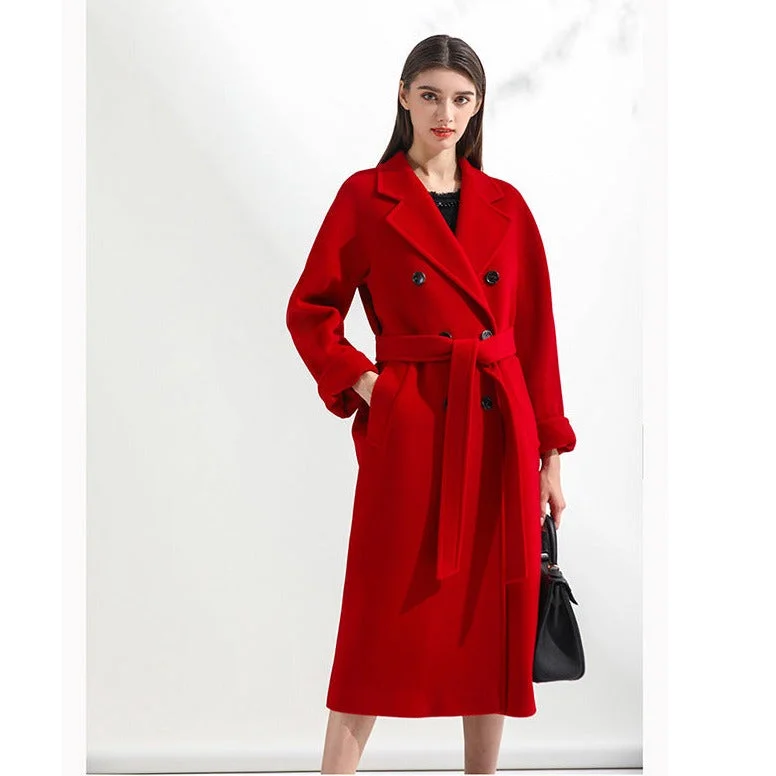 Double Breasted Double Sided Cashmere Coat Women's Long Woolen Coat | EGEMISS