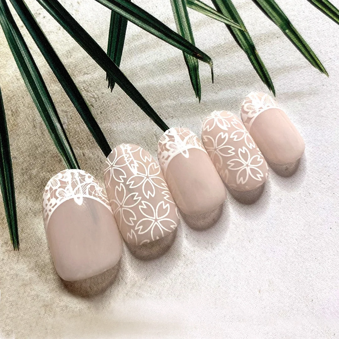 24pcs Nail tips short fake nails with designs Detachable False Nails Round Head Wearable Ballerina Nails Full Cover Nail Tips