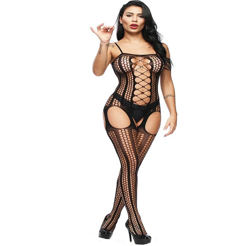 Sexy Lingerie Women's Hot Erotic Lingerie Open Open Teddy Bodysuit Hollow Elastic Mesh Suspenders Body Stockings Sexy Lingerie